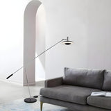 Modern Adjustable Black Disc Metal LED Floor Lamp Image - 1