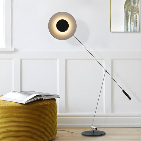 Modern Adjustable Black Disc Metal LED Floor Lamp Image - 2