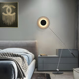 Modern Adjustable Black Disc Metal LED Floor Lamp Image - 3