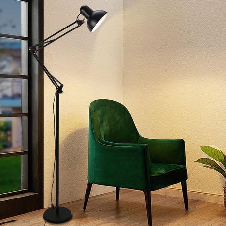 Modern Adjustable Black Dome Swing Arm Floor Lamp Image - 1