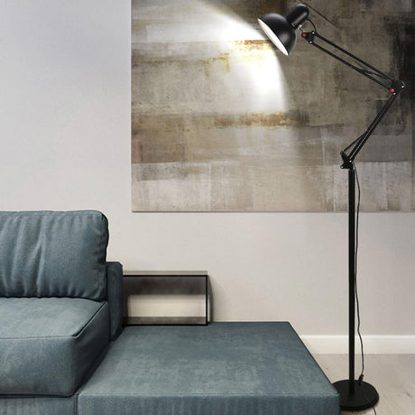 Modern Adjustable Black Dome Swing Arm Floor Lamp Image - 2