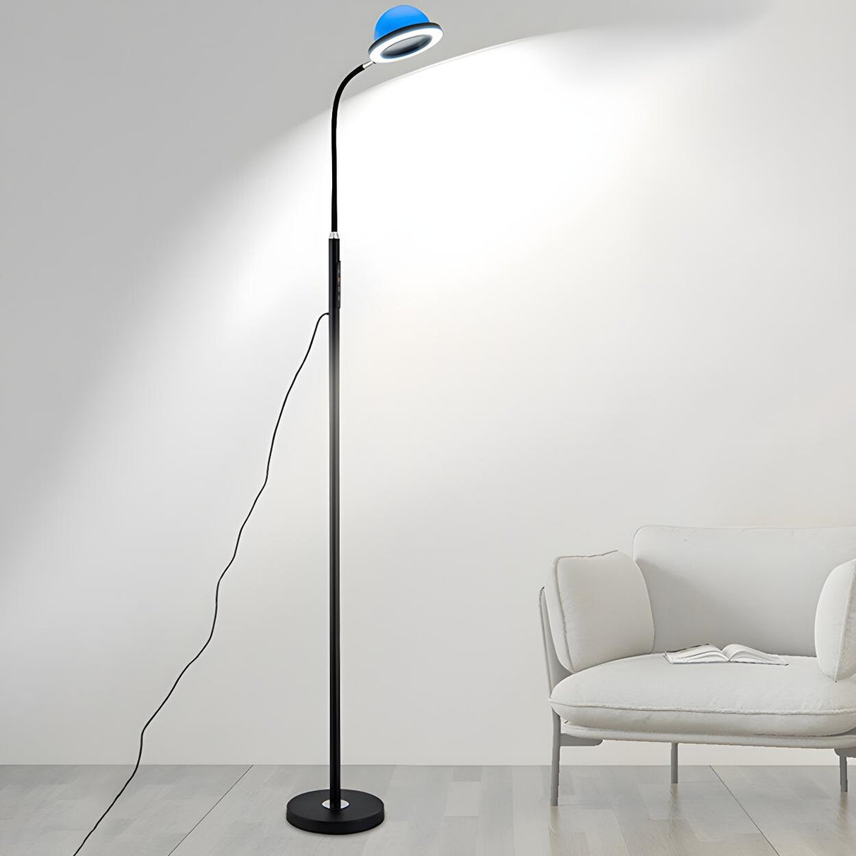 Modern Adjustable Blue Dome and Black Stand Floor Lamp Image - 1