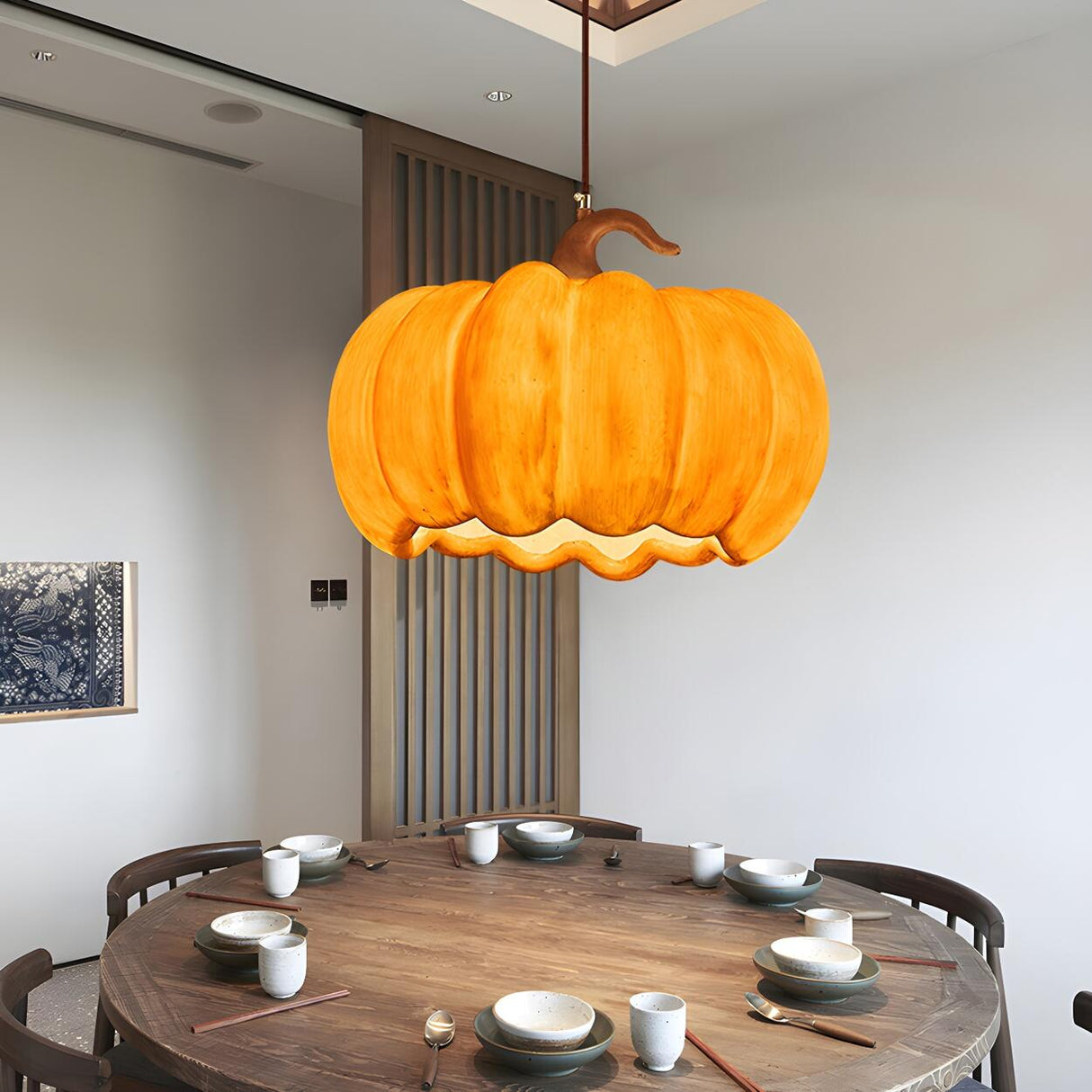 Modern Adjustable Brown Pumpkin Pendant Ceiling Lamp Image - 1