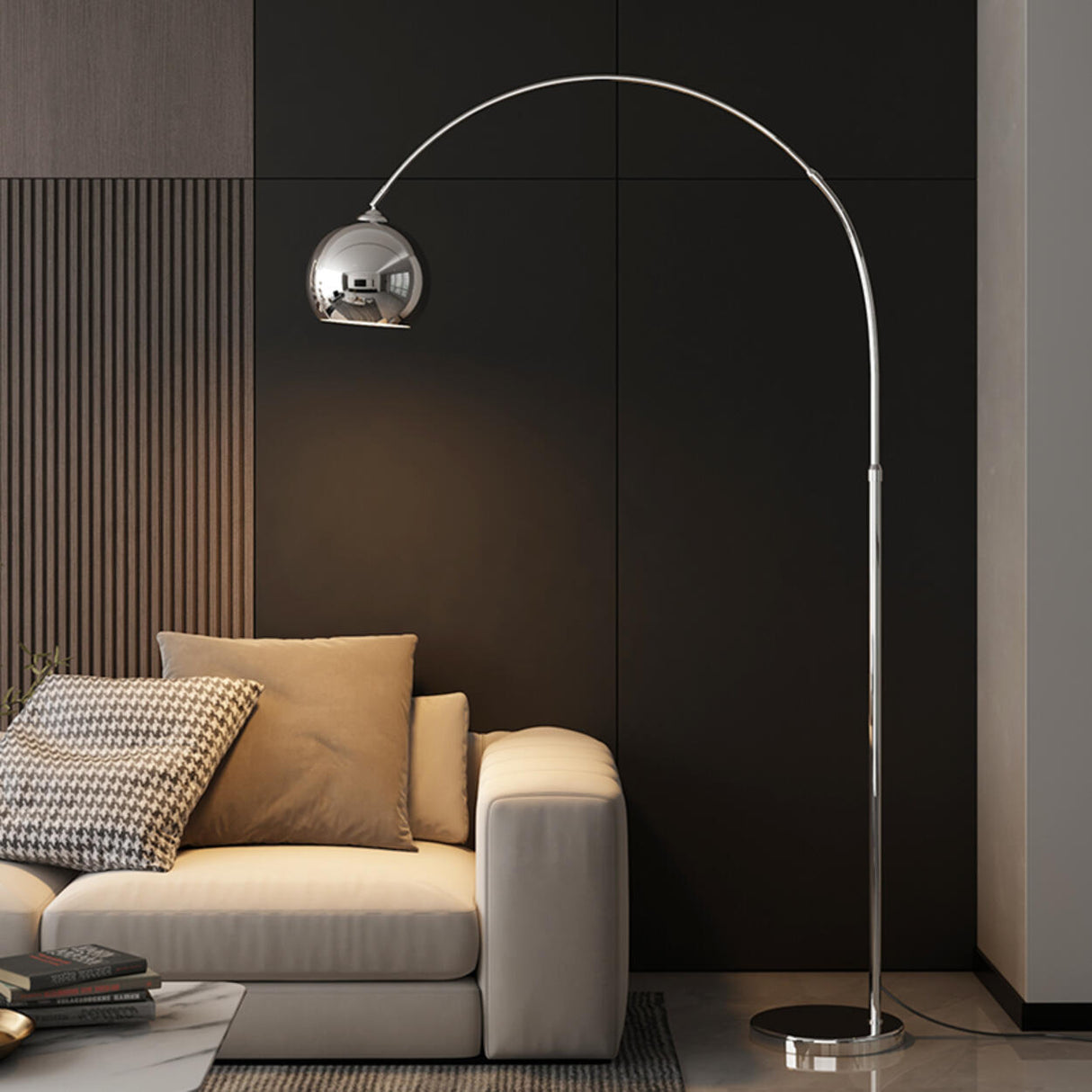 Modern Adjustable Chrome Dome LED Arc Floor Lamp Image - 1