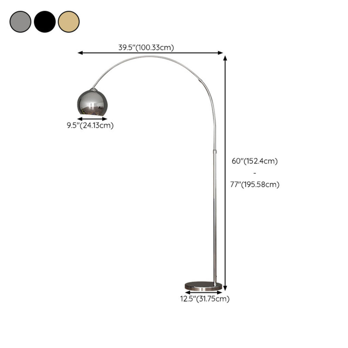 Modern Adjustable Chrome Dome LED Arc Floor Lamp Image - 16