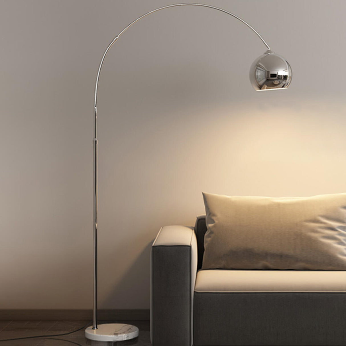 Modern Adjustable Chrome Dome LED Arc Floor Lamp Image - 3