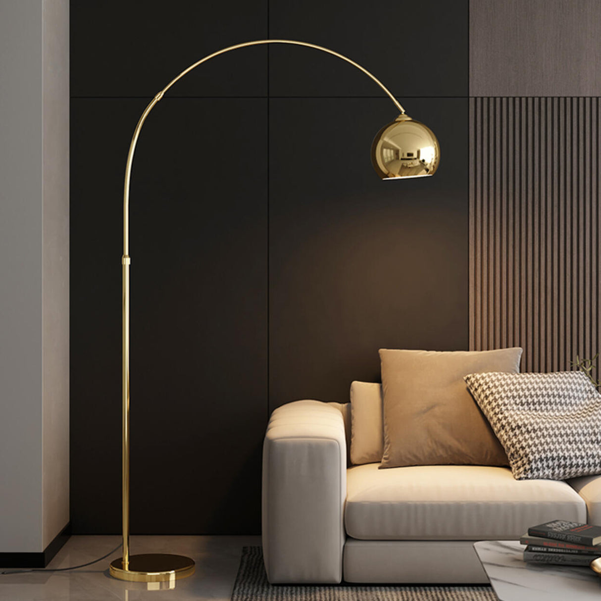 Modern Adjustable Chrome Dome LED Arc Floor Lamp Image - 4