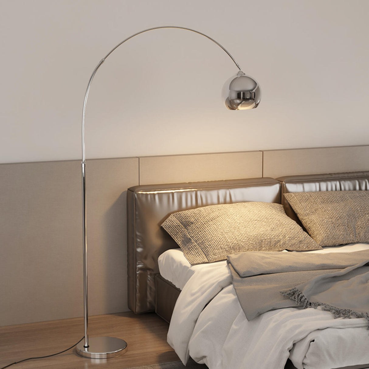 Modern Adjustable Chrome Dome LED Arc Floor Lamp Image - 8