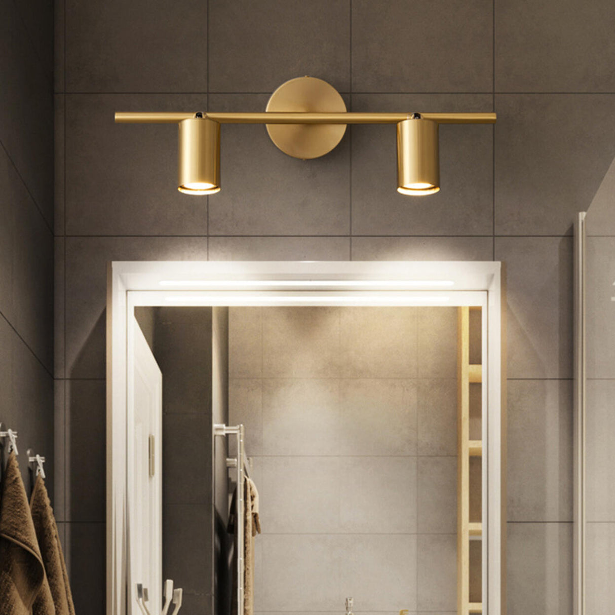 Modern Adjustable Gold Cylinder Vanity Wall Light Image - 6