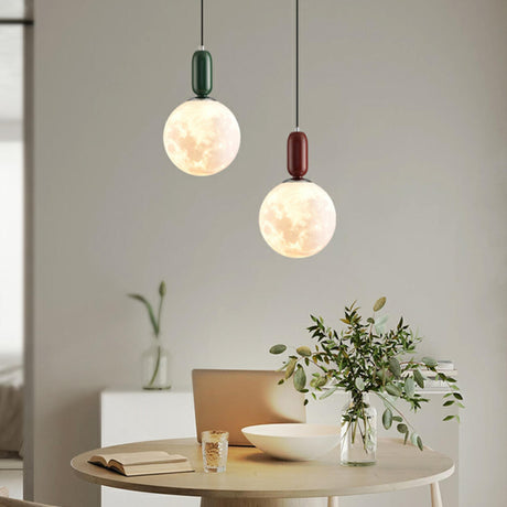 Modern Adjustable Hanging Globe Moon Pendant Light Image - 1