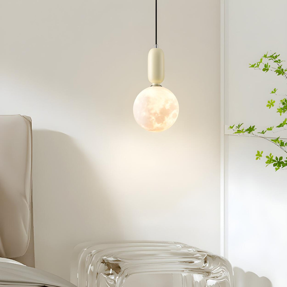 Modern Adjustable Hanging Globe Moon Pendant Light Image - 16