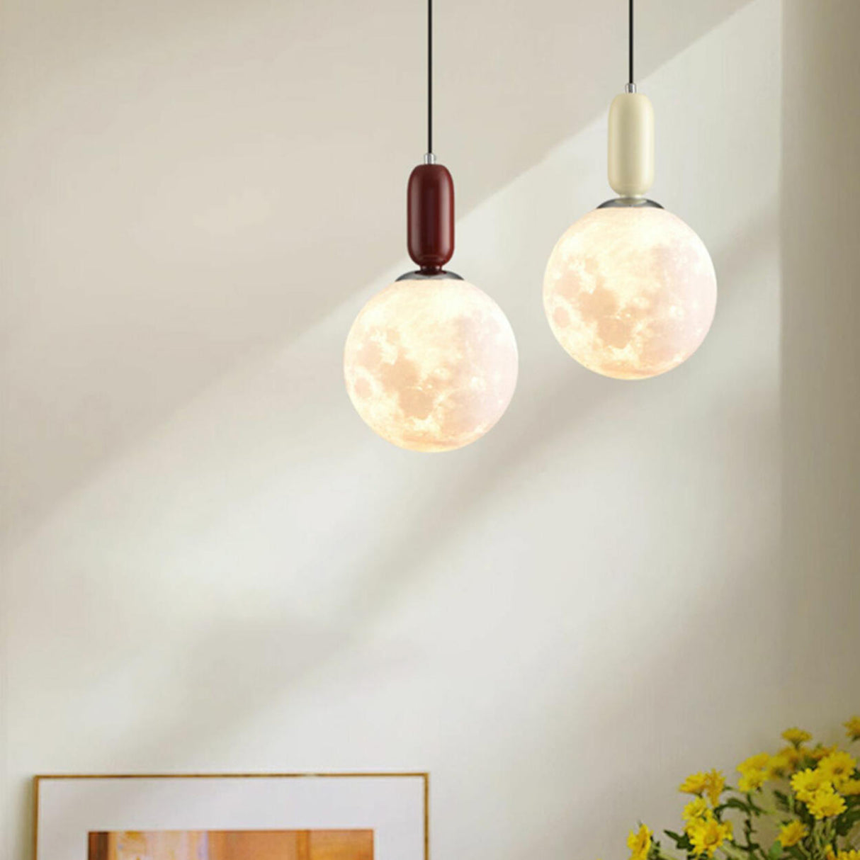 Modern Adjustable Hanging Globe Moon Pendant Light Image - 4