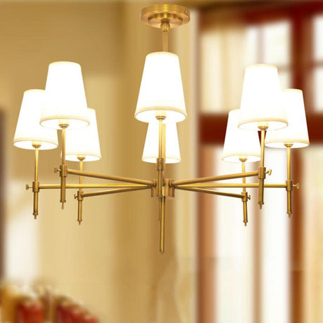 Modern Adjustable Height Branching Brass Fabric Chandelier Image - 1