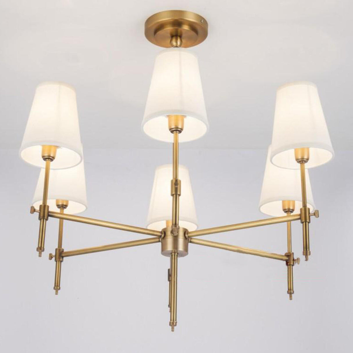 Modern Adjustable Height Branching Brass Fabric Chandelier Image - 10