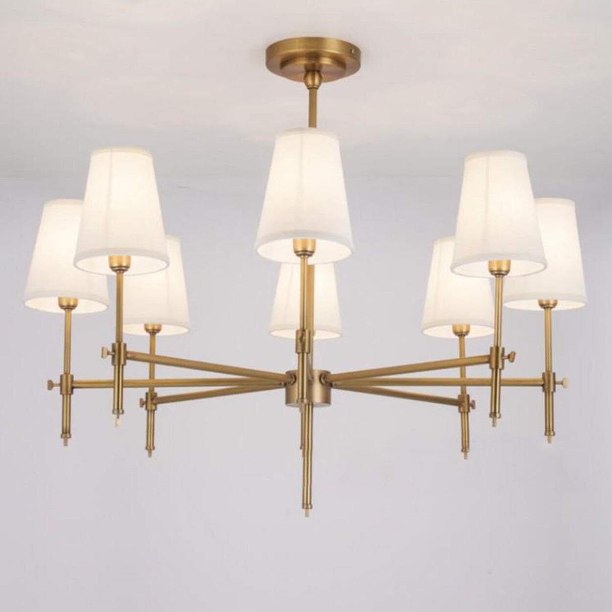 Modern Adjustable Height Branching Brass Fabric Chandelier Image - 8