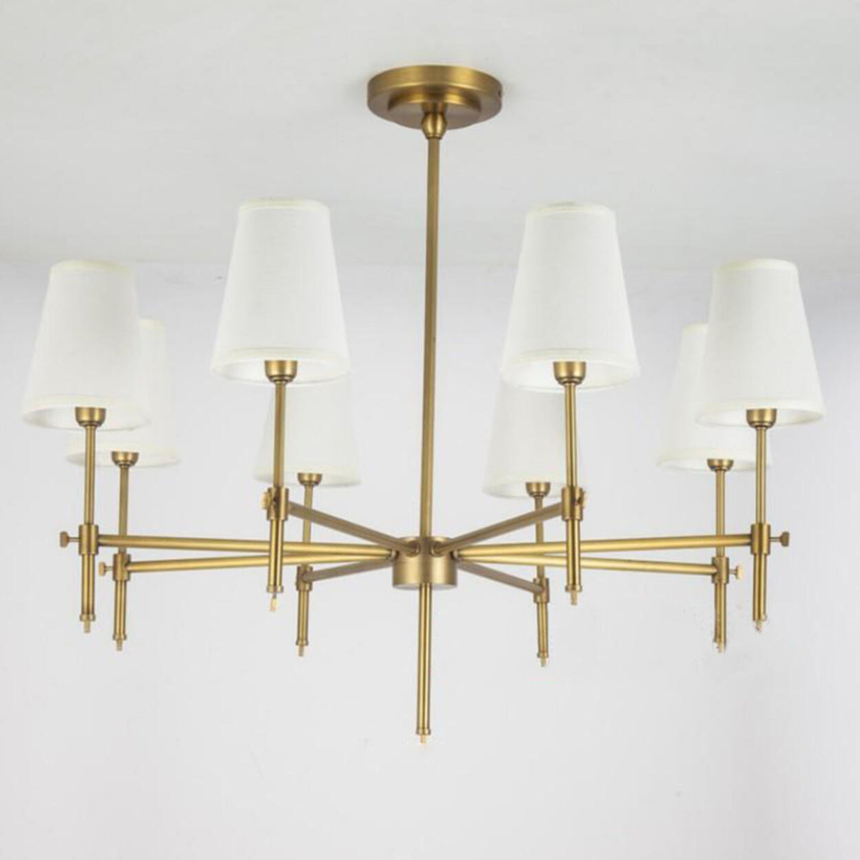 Modern Adjustable Height Branching Brass Fabric Chandelier Image - 9