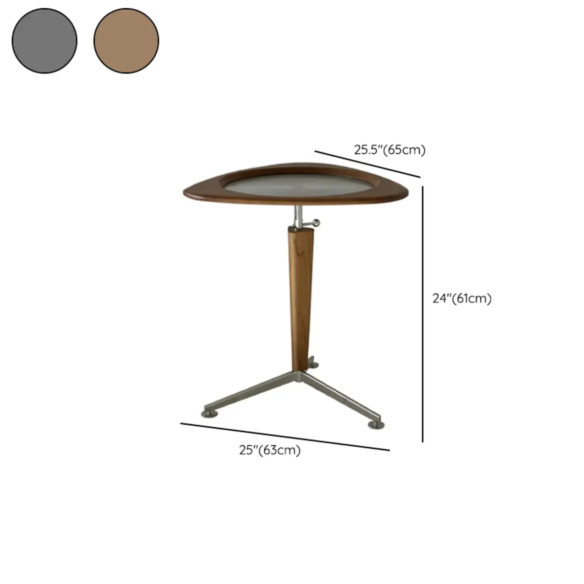 Modern Adjustable Height Brown Triangular Wood Side Table 