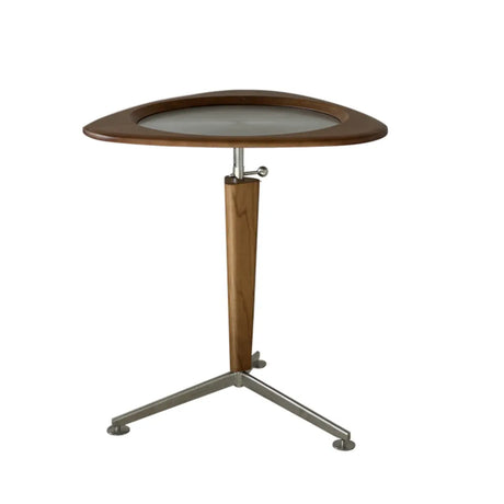 Modern Adjustable Height Brown Triangular Wood Side Table Image - 2