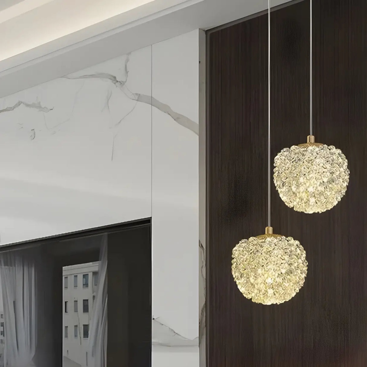 Modern Adjustable Height Clear Crystal Ball Pendant Light Image - 4