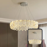 Modern Adjustable Height Drum Round Crystal Chandelier Image - 12