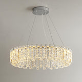 Modern Adjustable Height Drum Round Crystal Chandelier Image - 7