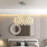 Modern Adjustable Height Drum Round Crystal Chandelier Image - 8