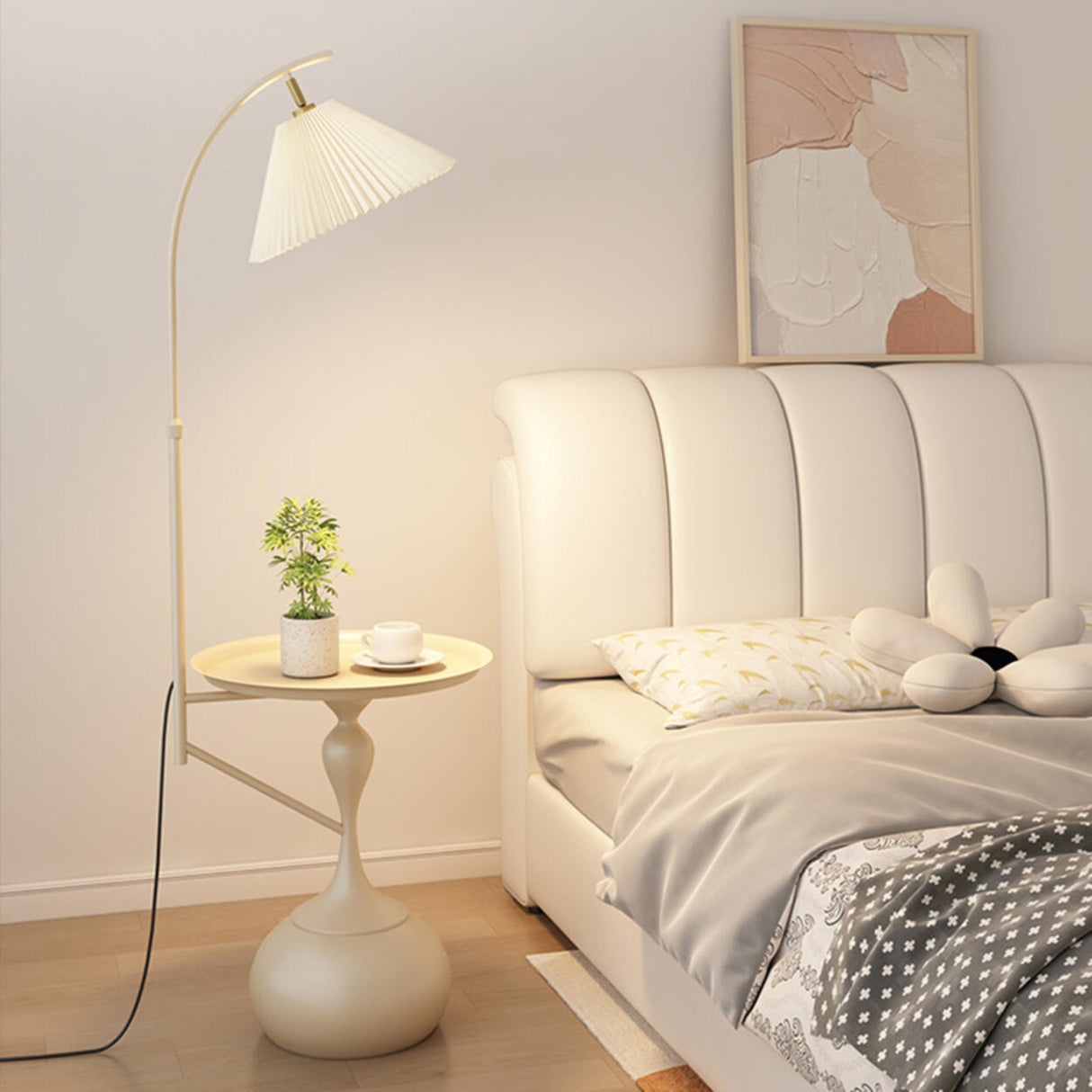 Modern Adjustable Height Metal Side Table Floor Lamp Image - 15