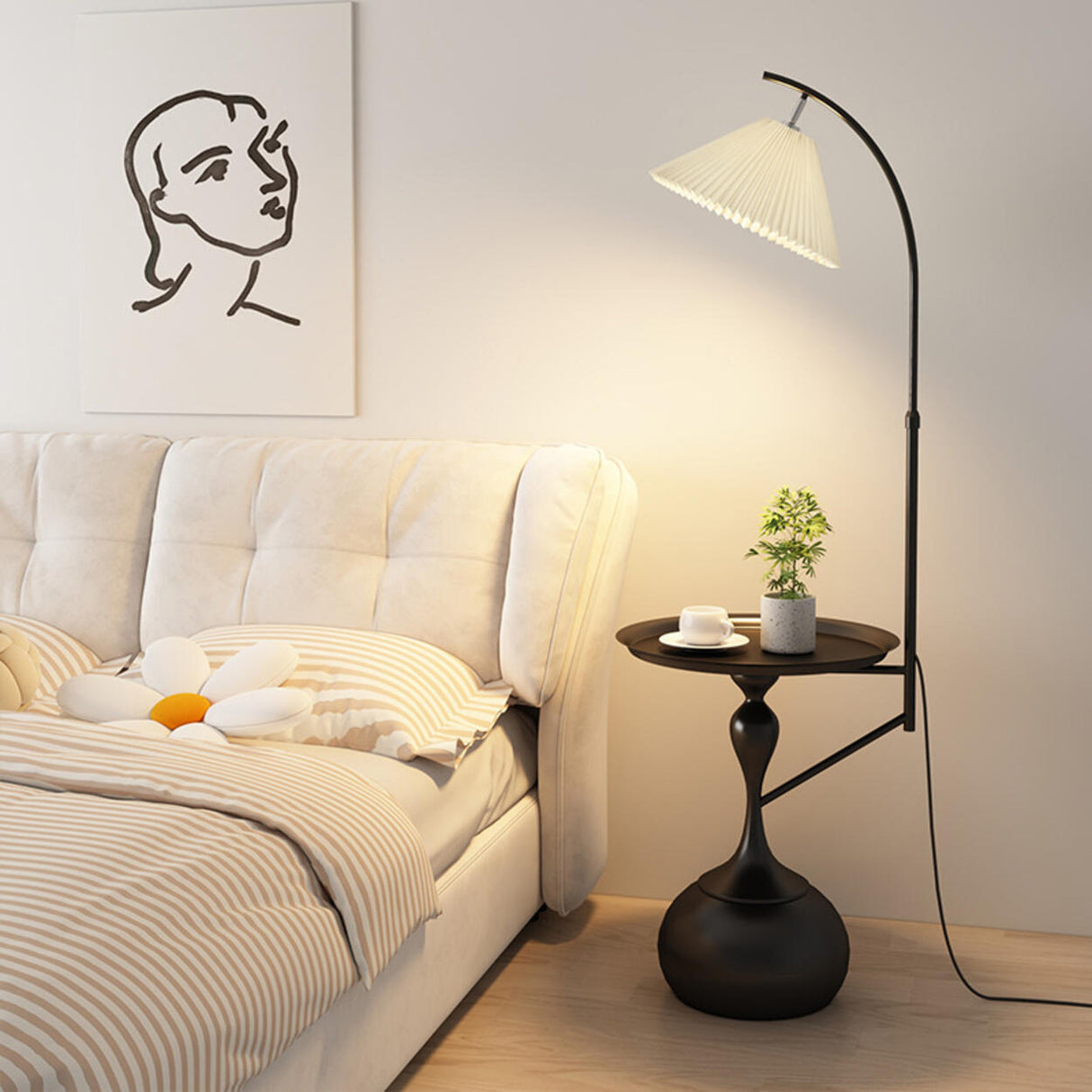 Modern Adjustable Height Metal Side Table Floor Lamp Image - 4