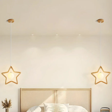 Modern Adjustable Height Wood Star Bedroom Pendant Light Image - 1