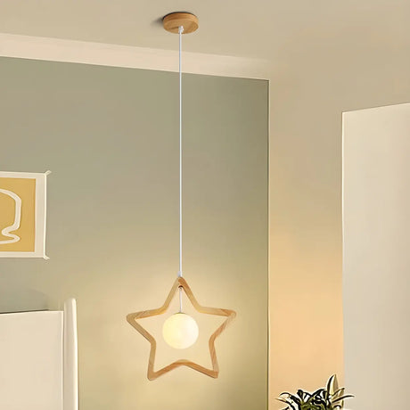 Modern Adjustable Height Wood Star Bedroom Pendant Light Image - 2