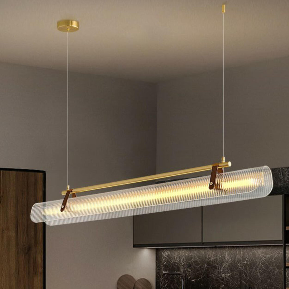 Modern Adjustable Linear Glass Kitchen Island Light Image - 18