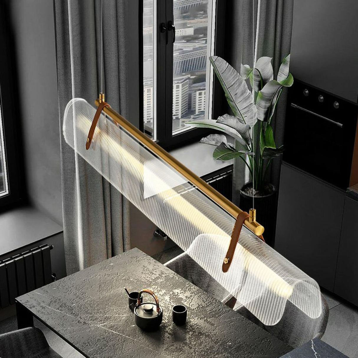 Modern Adjustable Linear Glass Kitchen Island Light Image - 20