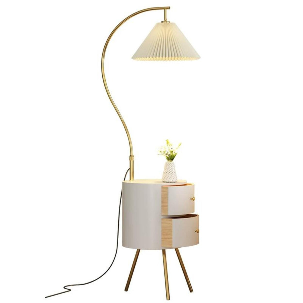 Modern Adjustable Pleated Floor Lamp with Storage Image - 6