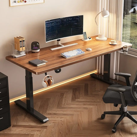 Modern Adjustable Rectangle Wood T-Shape Standing Desk Image - 1