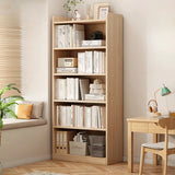 Modern Adjustable Shelves Tall Pine Storage Bookcase Image - 15