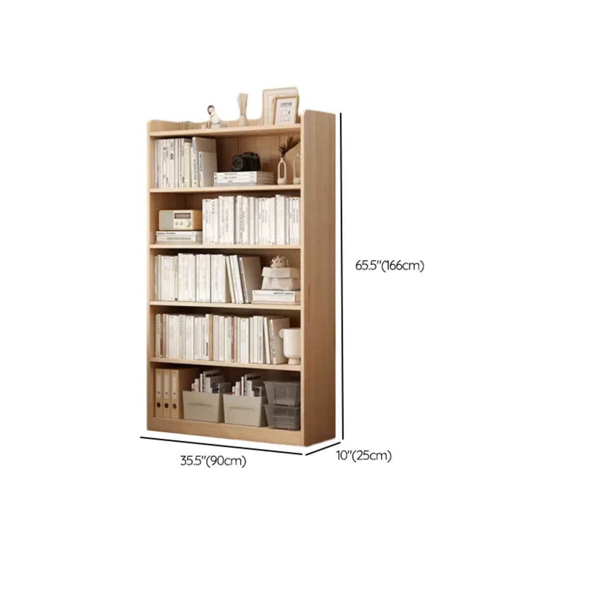 Modern Adjustable Shelves Tall Pine Storage Bookcase 