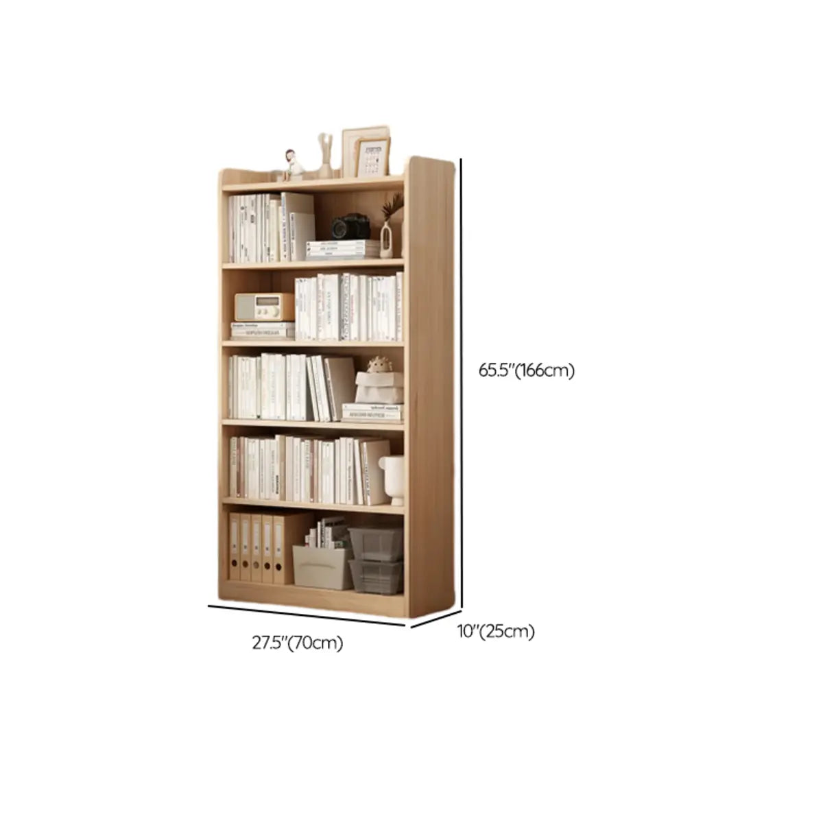 Modern Adjustable Shelves Tall Pine Storage Bookcase Image - 20