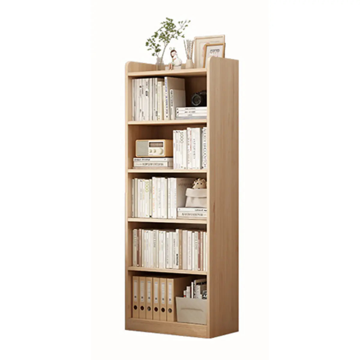 Modern Adjustable Shelves Tall Pine Storage Bookcase Image - 6