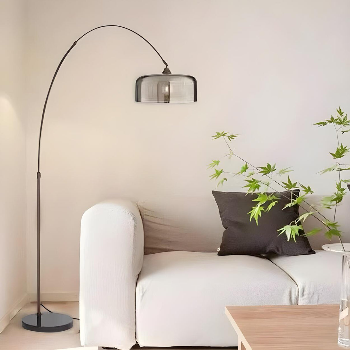 Modern Adjustable Smoked Barrel and Arched Floor Lamp Image - 3