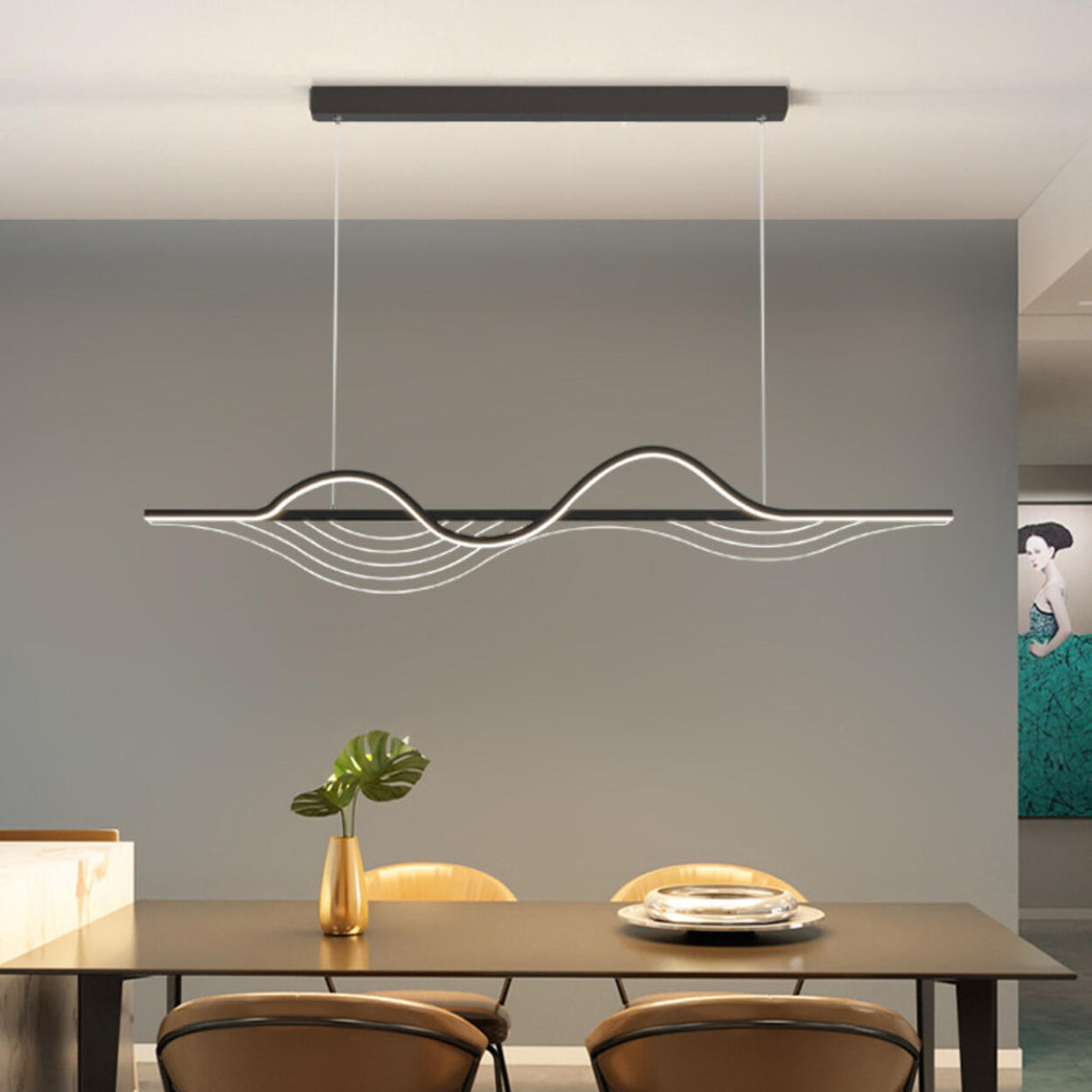 Modern Adjustable Wave-Shaped Island Pendant Light Image - 1