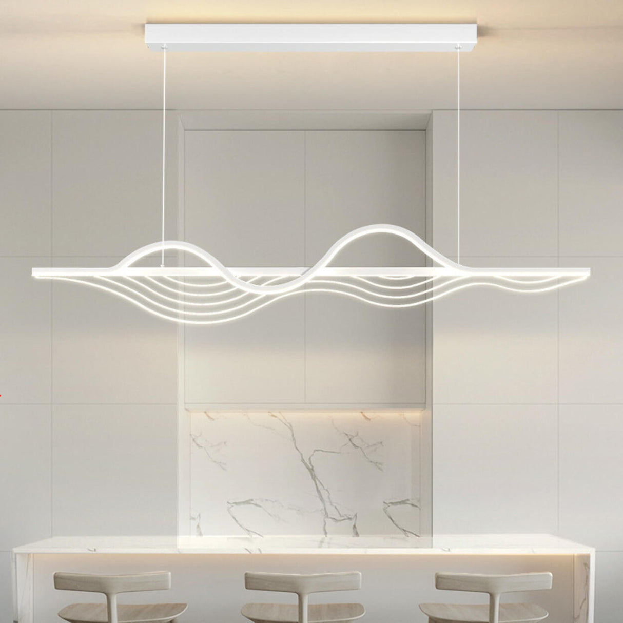 Modern Adjustable Wave-Shaped Island Pendant Light Image - 13