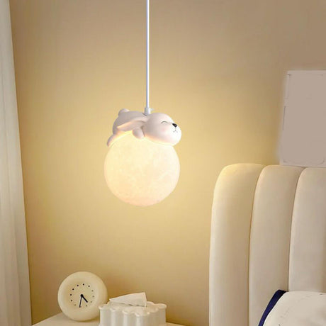 Modern Adorable Bunny Moon Pendant Light Kids' Room Image - 1