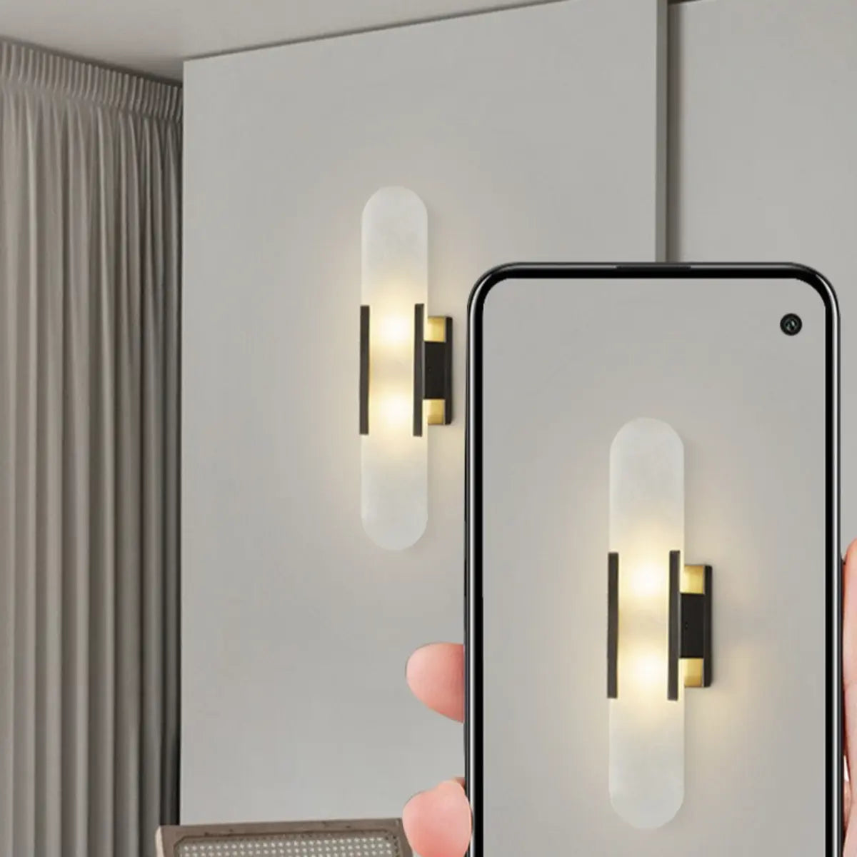 Modern Alabaster Geometric Bedroom Up Down Wall Light Image - 17