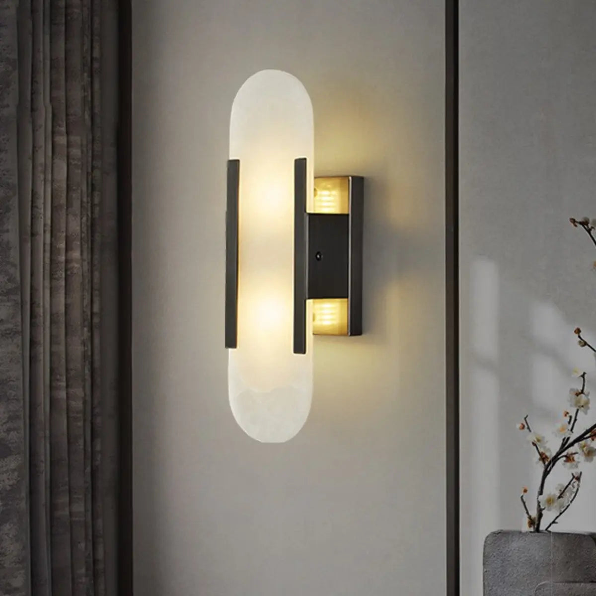 Modern Alabaster Geometric Bedroom Up Down Wall Light Image - 4