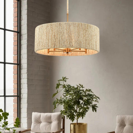 Modern Alloy Drum Chandelier Light Adjustable Hanging Rod Image - 1