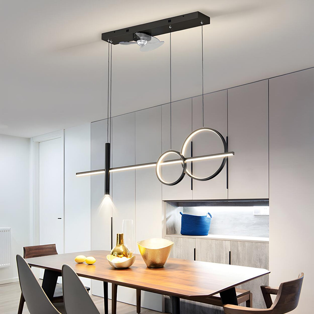 Modern Aluminum Linear Pendant Ceiling Fan with Light Image - 11