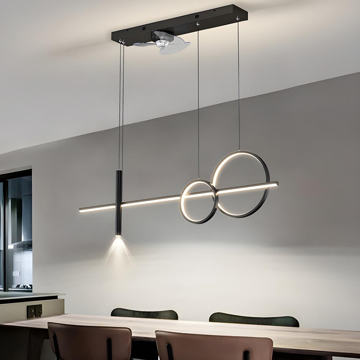 Modern Aluminum Linear Pendant Ceiling Fan with Light Image - 2