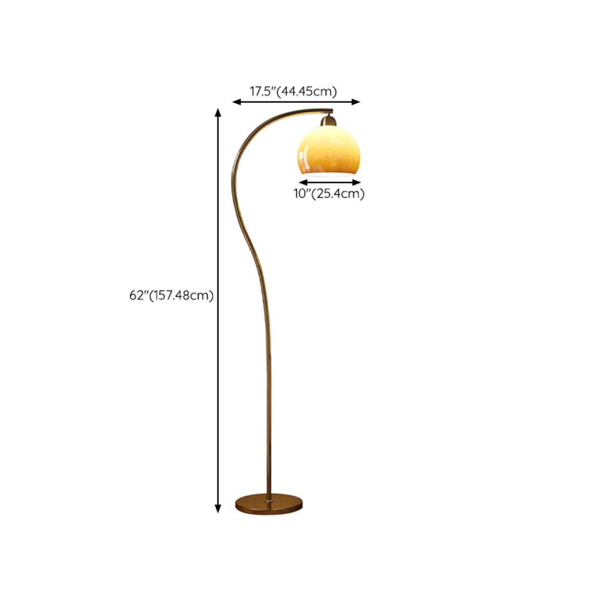 Modern Amber Dome and Curved Gold Metal Floor Lamp 