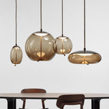 Modern Amber Glass Cylinder Geometric Pendant Light Set Image - 1