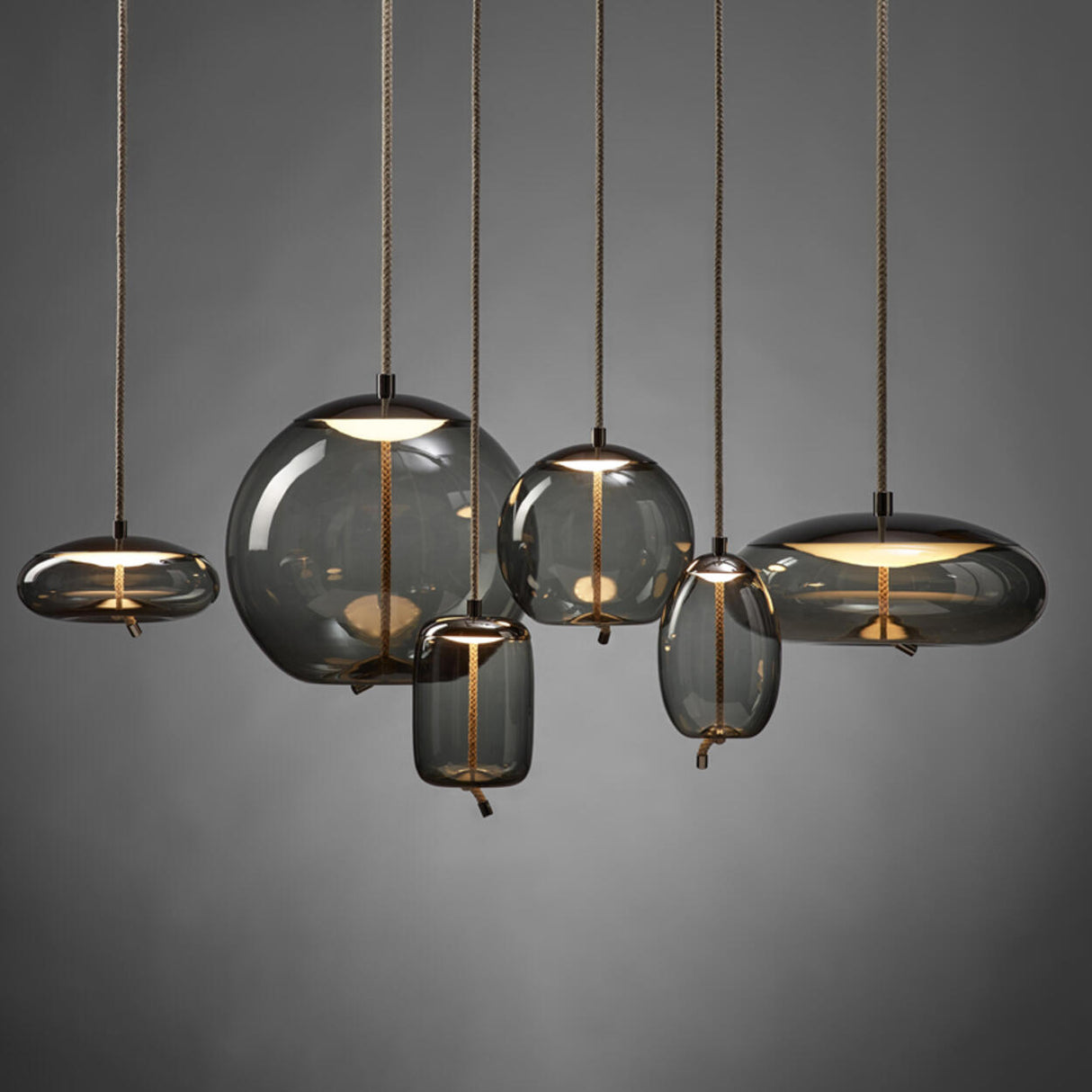 Modern Amber Glass Cylinder Geometric Pendant Light Set Image - 13